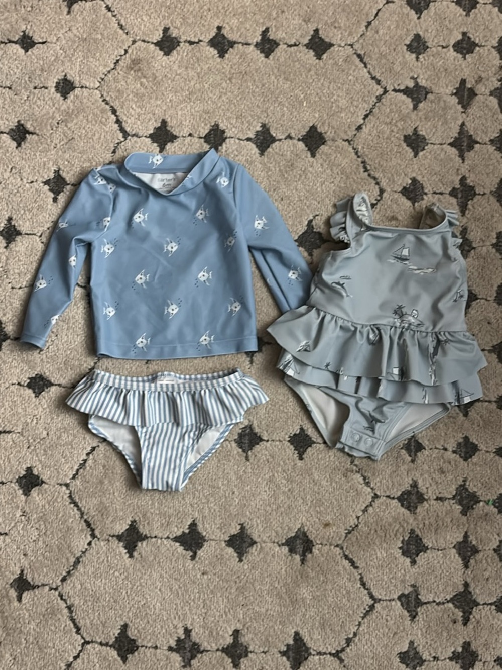 Carter's Light Blue Girls' Rashguard Set with Ruffle One-Piece